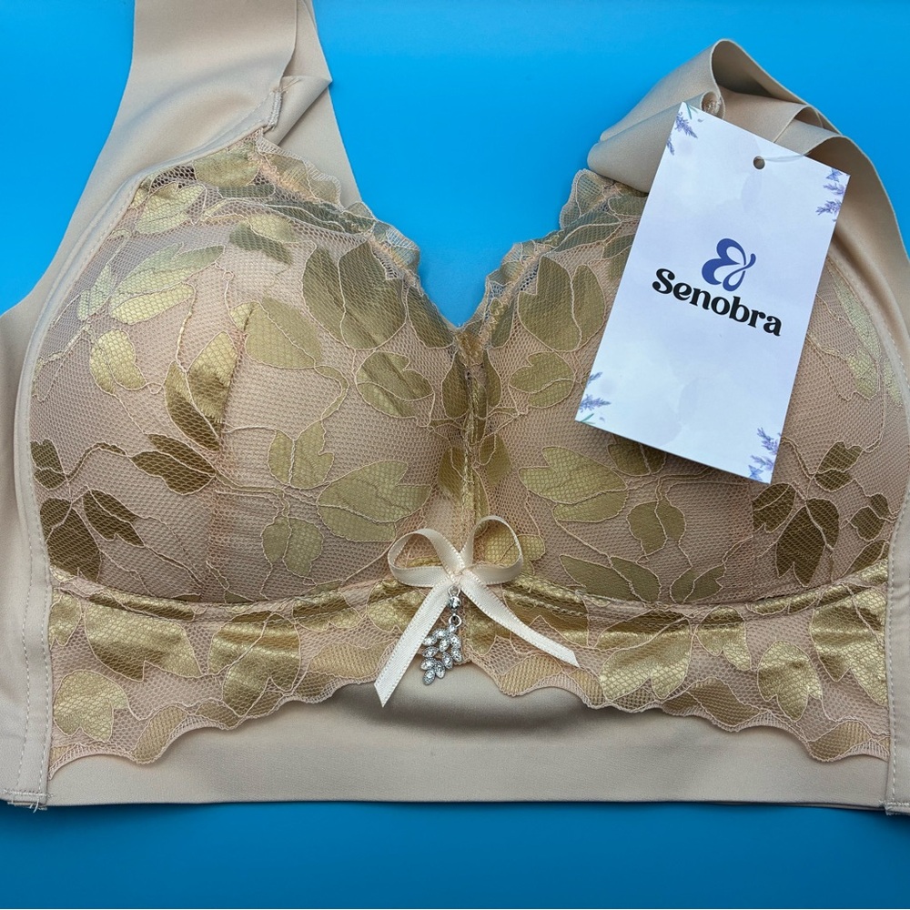 Women's Lace Bra - Gold and Cream